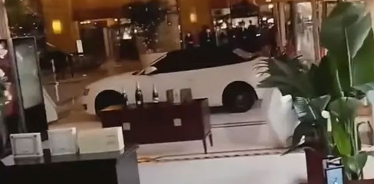 Guest smashes car through hotel lobby, videos go viral