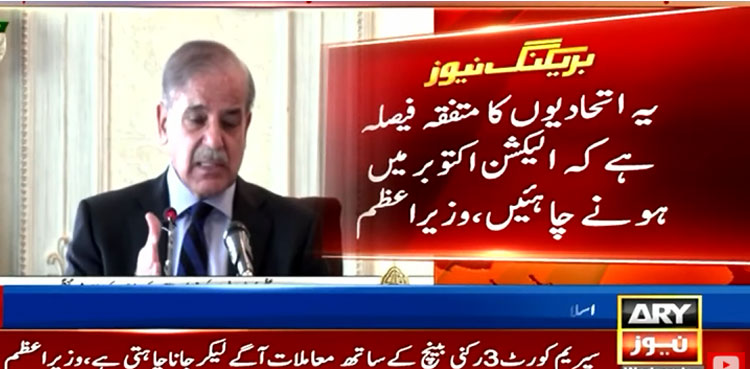 Elections should be held in Oct-Nov: PM Shehbaz Sharif