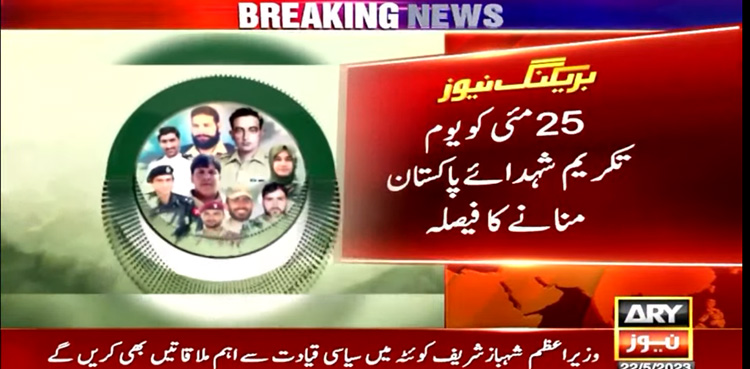 'Pakistan Martyrs Day' to observed on May 25