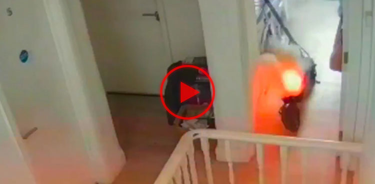 Watch: E-scooter bursts into flames are crashing into house