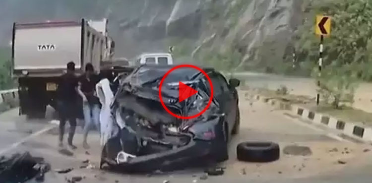 Four escape death as boulder crushes car, video goes viral
