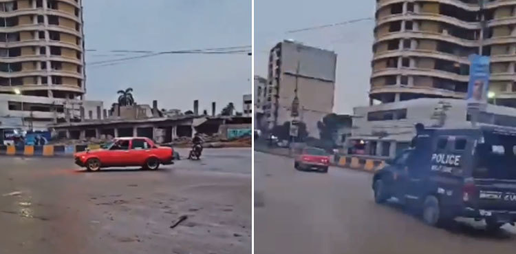 Video: Karachi TikToker pays price for car drifting in front of police van