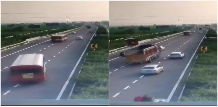 WATCH: Bus full of passengers falls into 25-feet deep pit