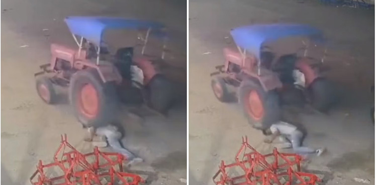 Watch: Thief steals tractor after it runs him over