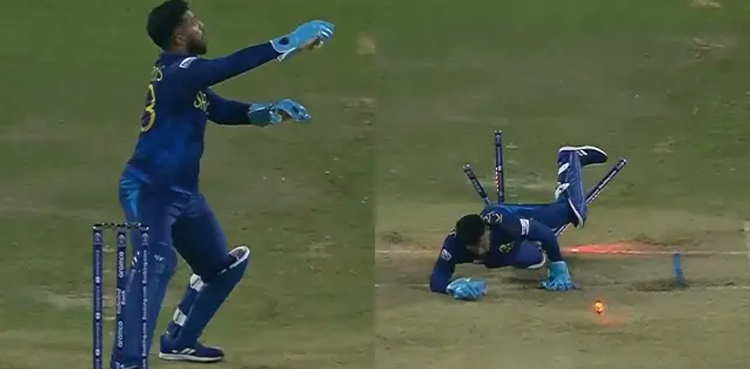 Watch: Sri Lanka's Kusal Mendis falls onto stumps in Afghanistan clash