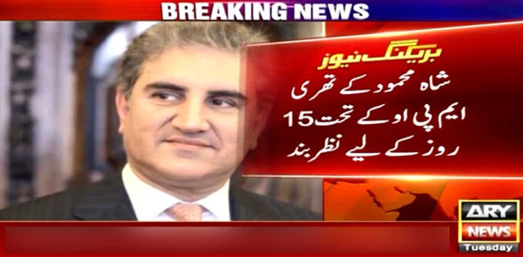 Shah Mahmood Qureshi detained under 3-MPO for 15 days