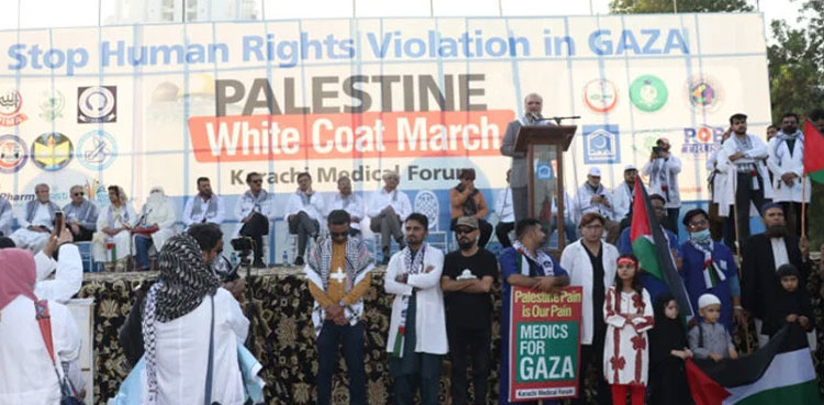 Karachi doctors march in solidarity with Palestinians in Gaza