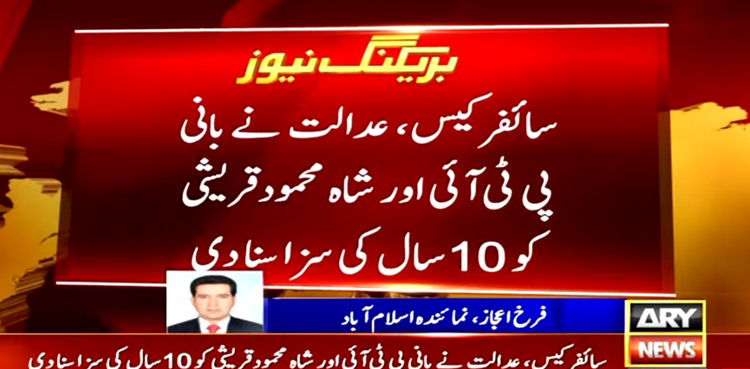 PTI founder, Qureshi handed 10-year jail term in cipher case