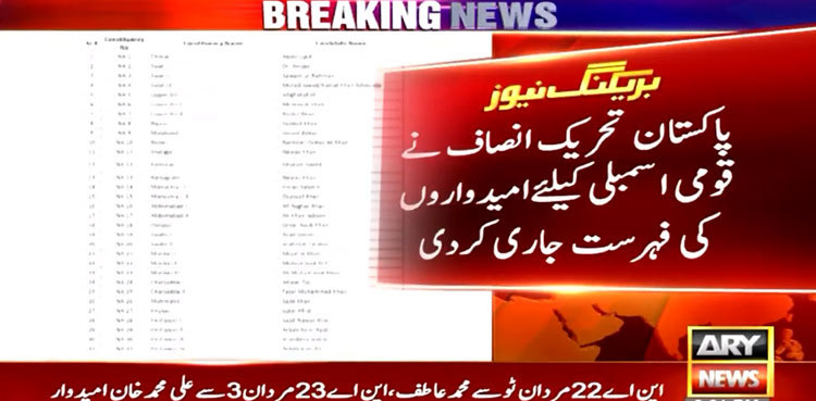 PTI unveils names of candidates for National Assembly seats