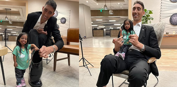 World’s tallest man reunites with shortest woman alive after six years