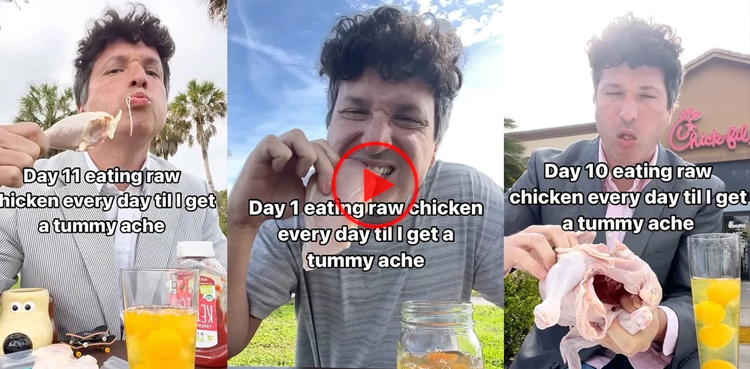 VIRAL: Man vows to eat raw chicken meat till he gets sick