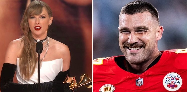 Travis Kelce celebrates Taylor Swift's historic Grammy win