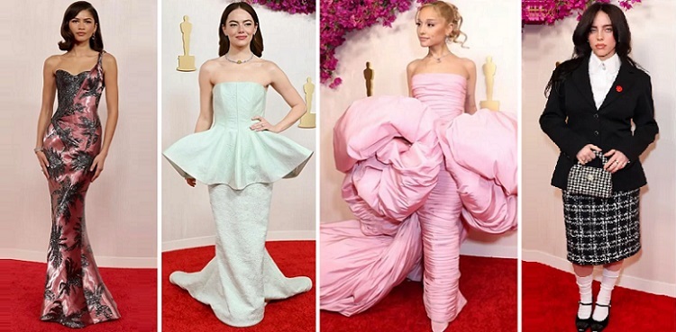 Strong silhouettes and sparkles dominate Oscars 2024 red carpet