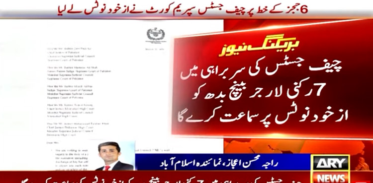 CJP takes suo moto notice of IHC judges' letter