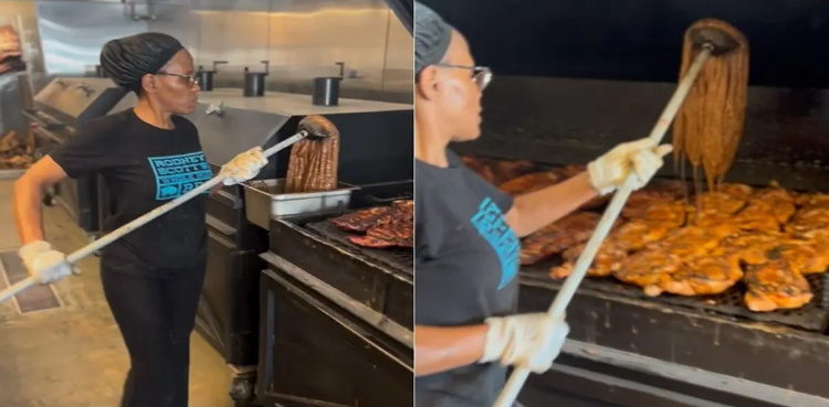 Video of woman using mop on BBQ goes viral