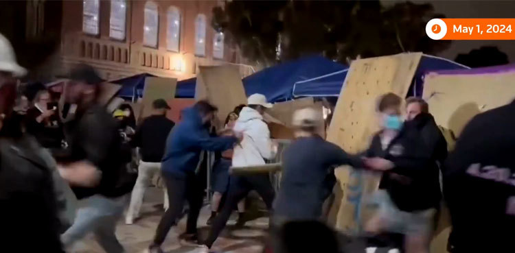WATCH: Israel supporters attack pro-Palestinian camp in LA