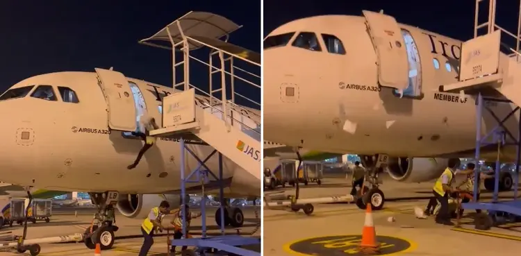 Caught On Cam: Man falls off plane after staff pull back stairs