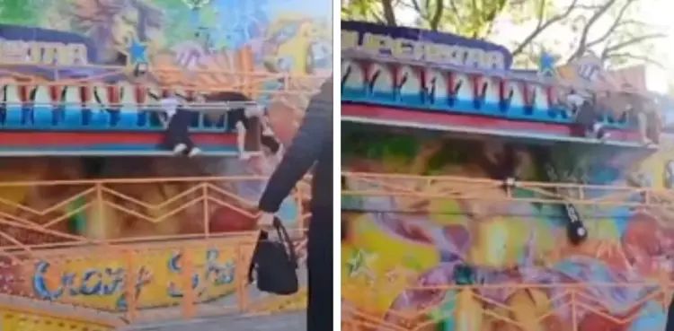 VIDEO: Children left hanging after ride's safety bar snaps