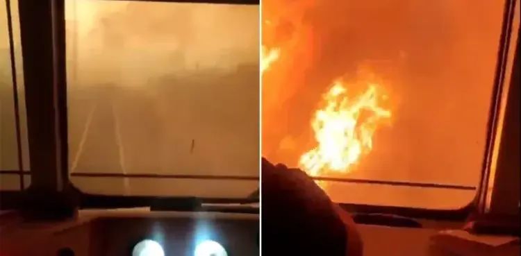 VIDEO: Train runs through inferno amid wildfires