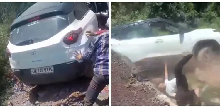 VIDEO: Driver narrowly escapes as car plunges down mountain