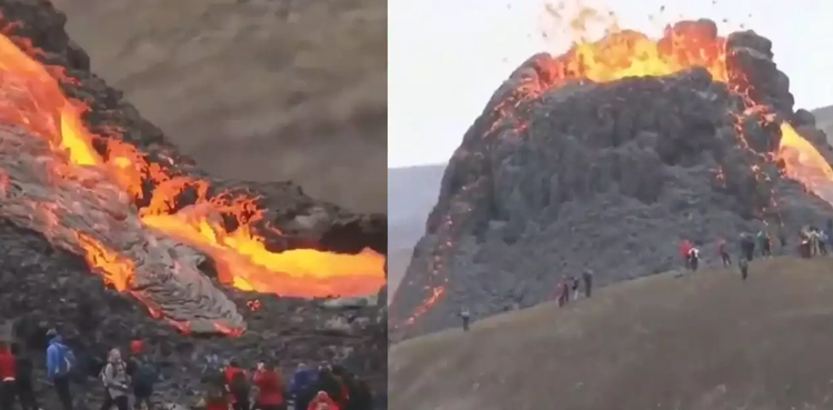 Incredible footage of volcanic eruption in Iceland
