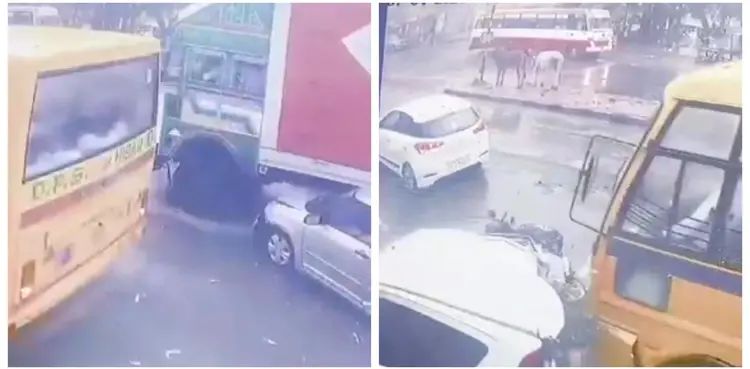 VIDEO: School bus carrying dozens of students rams multiple vehicles