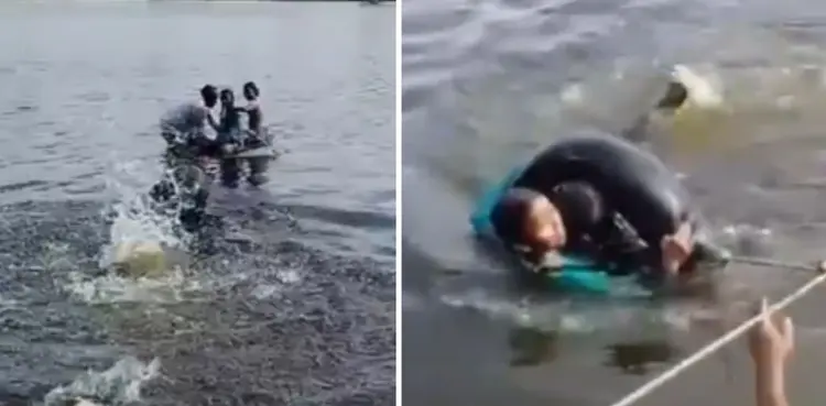 VIDEO: Man drives car with three kids into lake