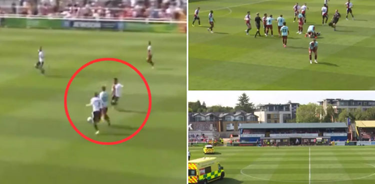 WATCH: Football match suspended as player rushed to hospital after horror tackle