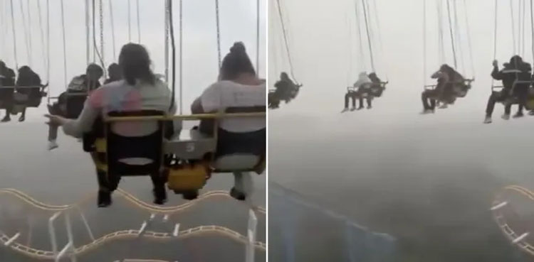 VIDEO: Ride traps thrill-seekers 200ft up in storm
