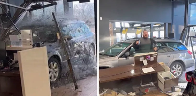 VIEDO: US man crashes car into showroom hours after purchase