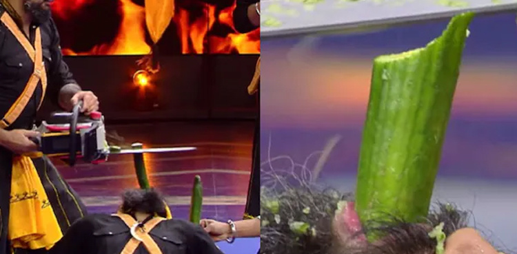 WATCH: Blindfolded man cuts cucumber held in person's mouth with chainsaw