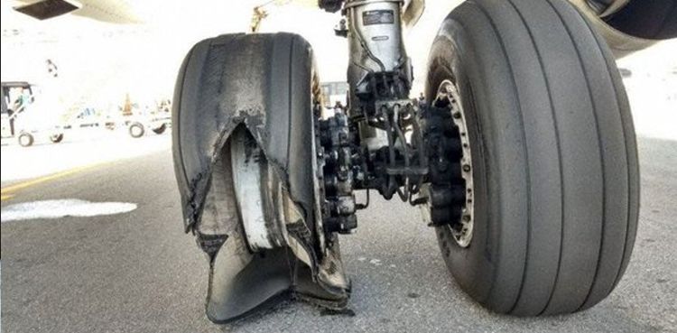 Training aircraft tire bursts on Karachi airport runway