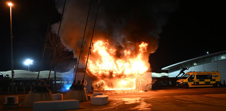 Fire erupts outside Man City stadium before Champions League clash