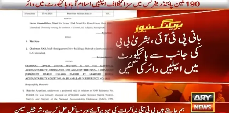 PTI founder, Bushra Bibi challenge conviction in £190 million case