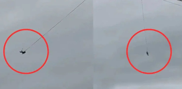 WATCH: Man swinging from crane goes viral