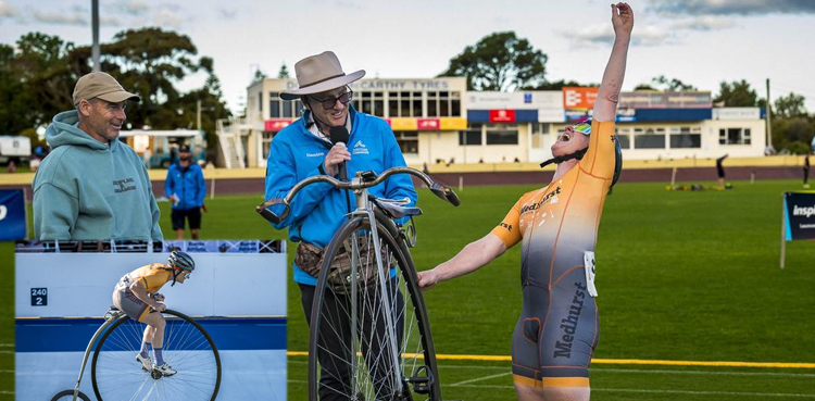 Lizanne Wilmot breaks Penny Farthing speed records in Tasmania