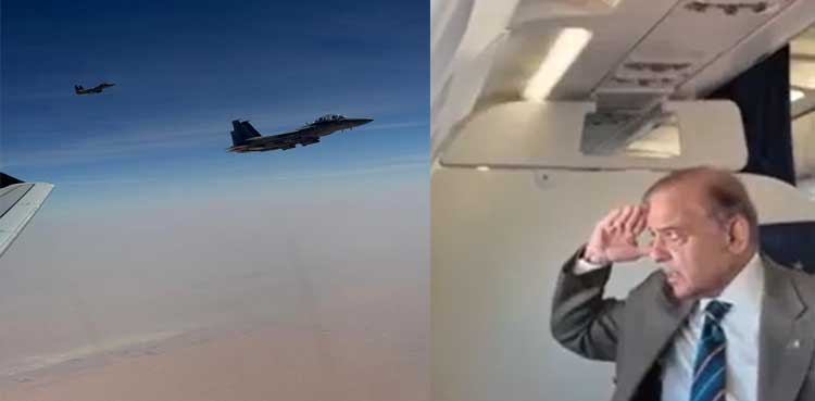 Saudi F-15 jets escort PM Shehbaz’s plane in warm aerial welcome