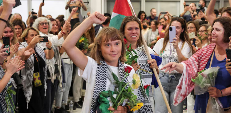 Thunberg lands in Athens to chants of ‘Freedom for Palestine’ after Gaza flotilla expulsion