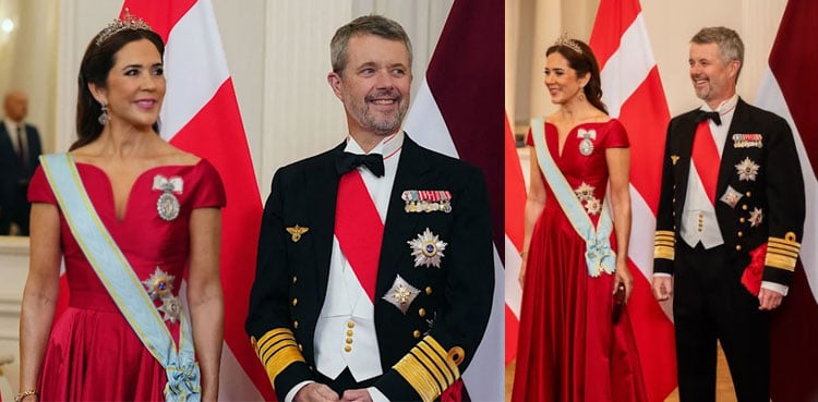 Queen Mary dazzles in diamonds and rubies at glittering Latvia state banquet