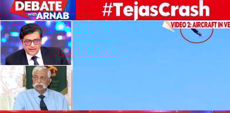 India’s G.D. Bakshi, Arnab Goswami blame US for Tejas crash; video gets hilarious reactions