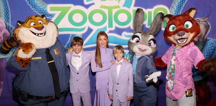Shakira hits ‘Zootopia 2’ premiere with sons in coordinated purple looks