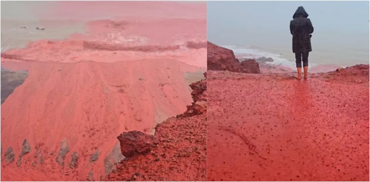 Iran’s Hormuz Island turns red after heavy rainfall