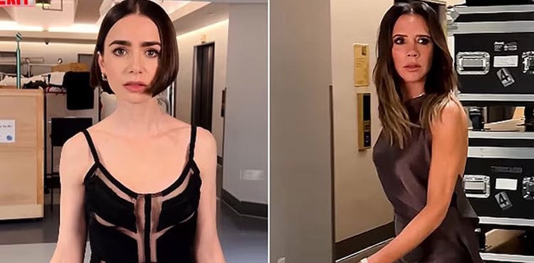 Lily Collins left red-faced as Victoria Beckham catches her dancing to Spice Girls’ song
