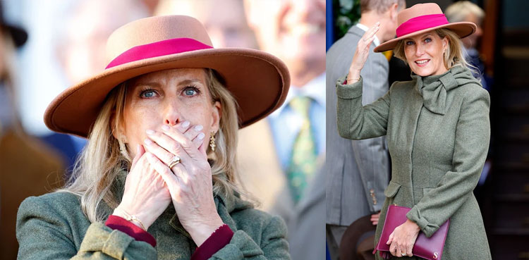 Duchess Sophie stuns in classic khaki coatdress at Newbury Racecourse