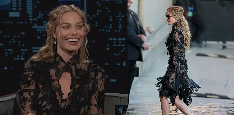 Margot Robbie stuns in dramatic lace look for promoting ‘Wuthering Heights’