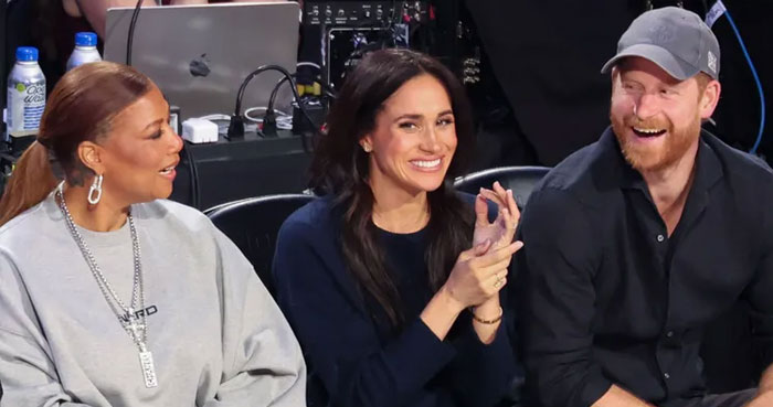 Prince Harry, Meghan Markle sit courtside with Queen Latifah at NBA All-Star Game