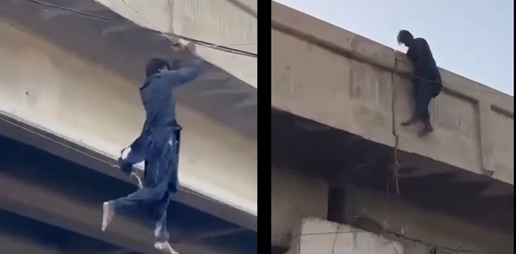 Viral video: Traffic sergeant saves man who jumped off bridge in Karachi