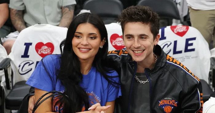 Kylie Jenner, Timothée Chalamet cheer on Knicks in matching outfits