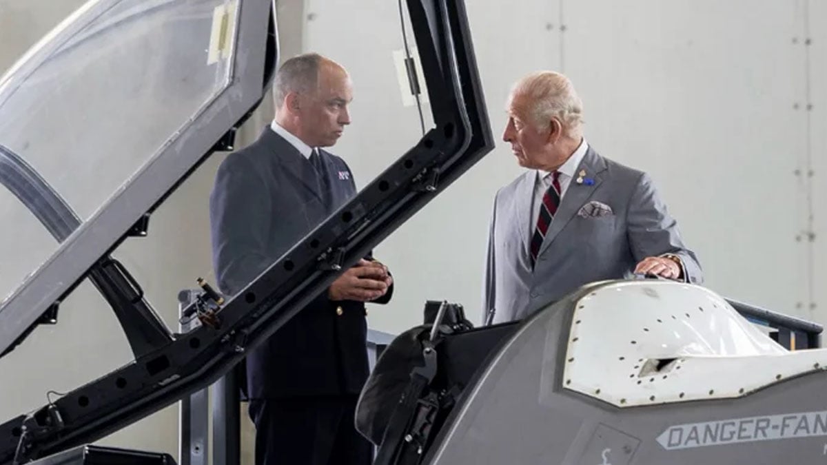 King Charles makes rare stop inside F-35 fighter jet cockpit