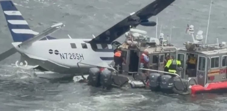 Seaplane carrying multiple passengers capsizes after hard landing in New York’s east river